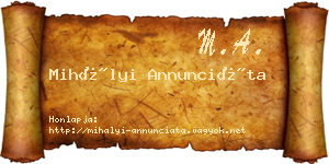 Mihályi Annunciáta névjegykártya